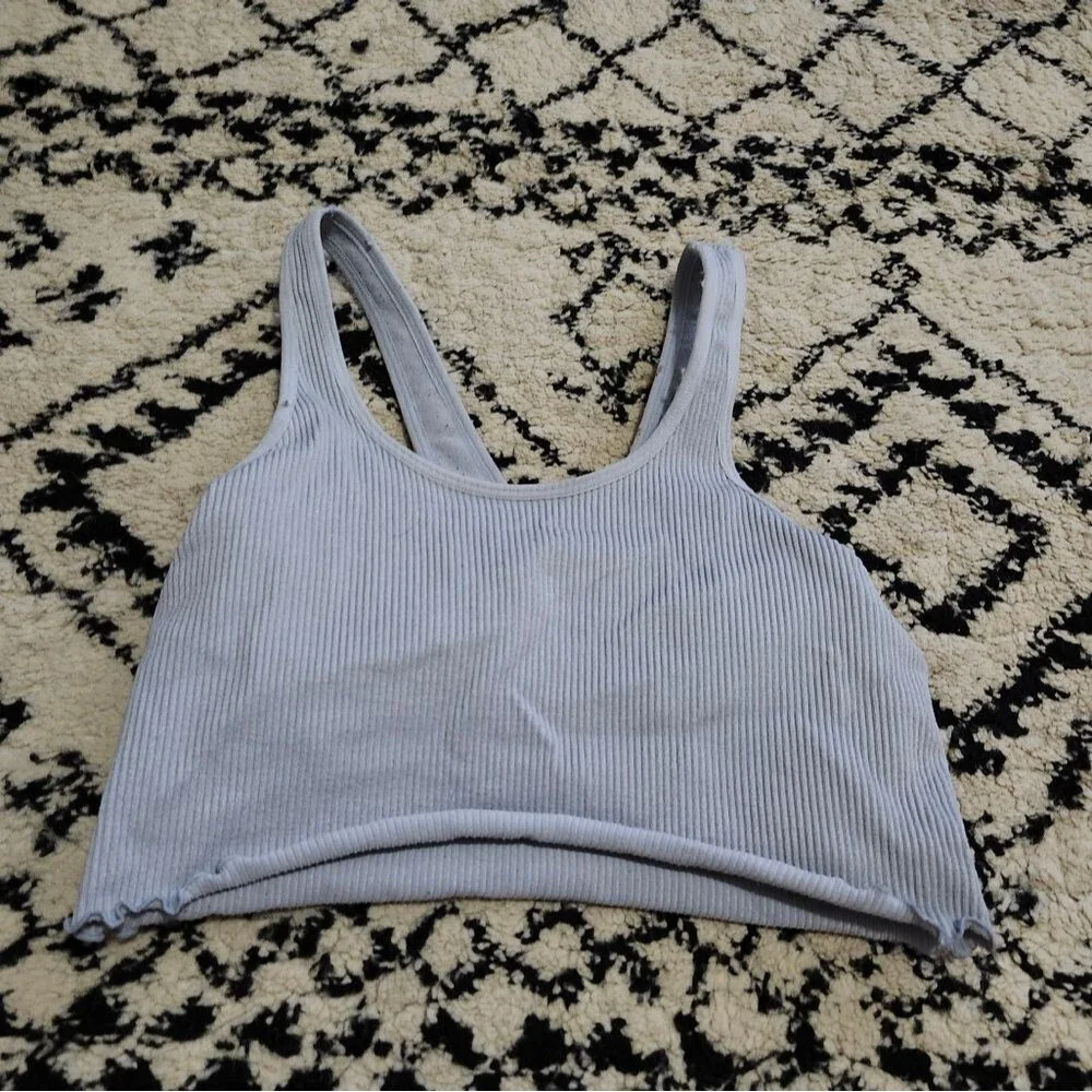 Spiritual Gangster Pastel Blue Gray Ribbed Scalloped Trim‎ Crop Tank Top …